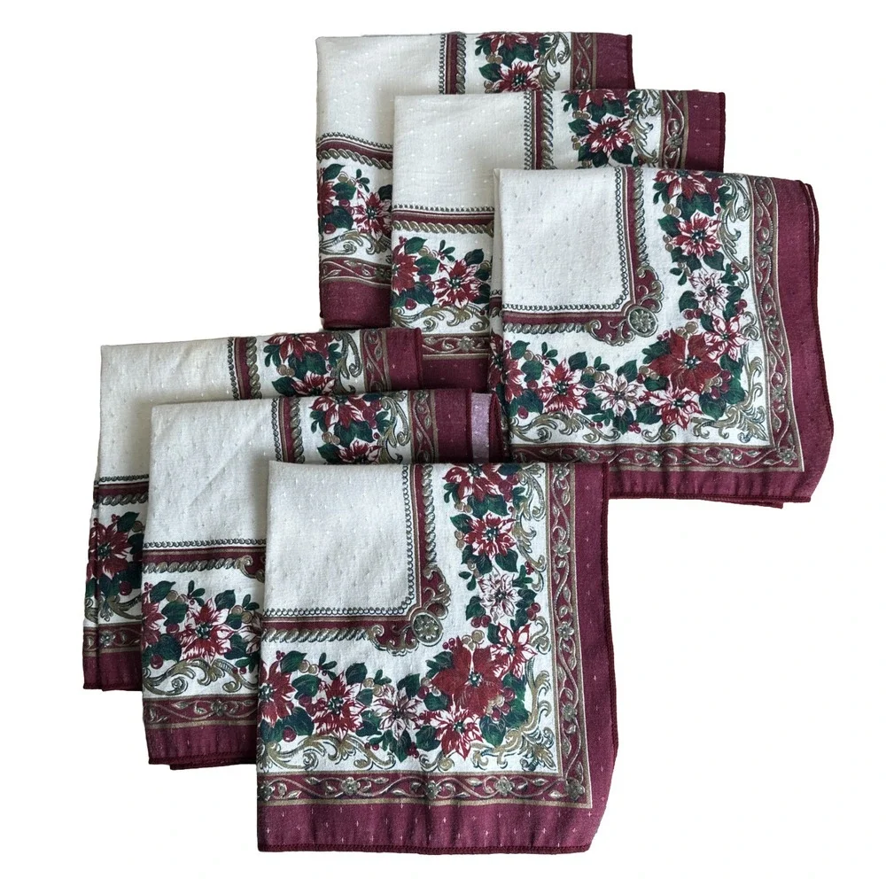 CHRISTMAS POINSETTIA 6 Napkins Fashion Industries Festive Holiday Season Dining‎